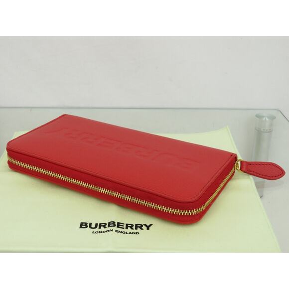 BURBERRY ELMORE RED LOGO EMBOSSED LEATHER ZIP AROUND CLUTCH CONTINENTAL WALLET - Picture 6 of 15